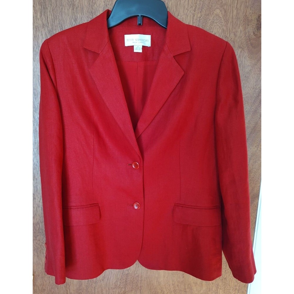 Petite Sophisticate sz 8 Irish Linen red 2-button blazer jacket faux pockets